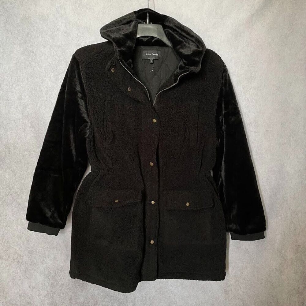 NEW Women's Sherpa and Faux Fur Hooded Coat by Eden Society Size Large